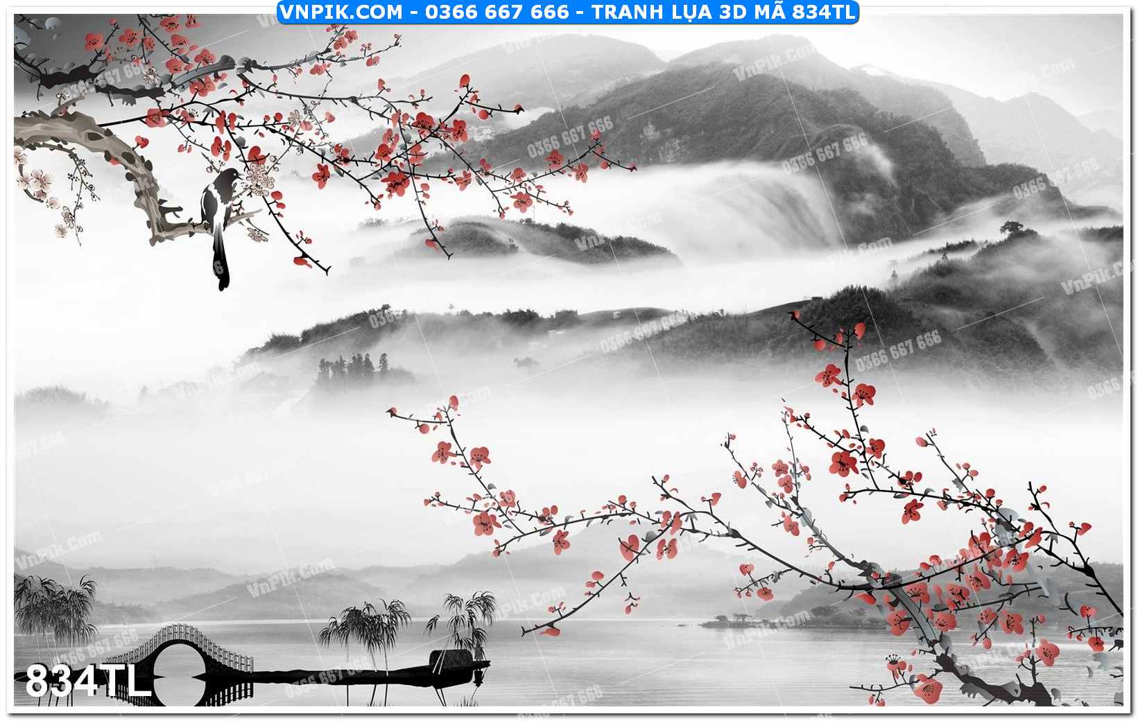 Tranh lụa 3D – Tranh trang trí dán tường 834TL