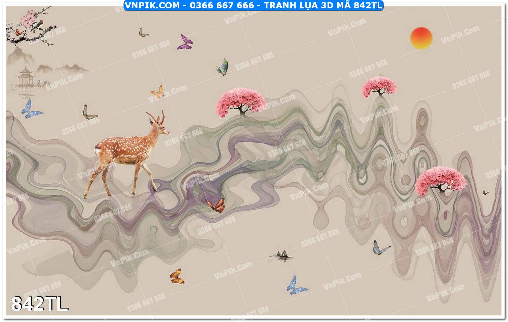 Tranh lụa 3D – Tranh trang trí dán tường 842TL