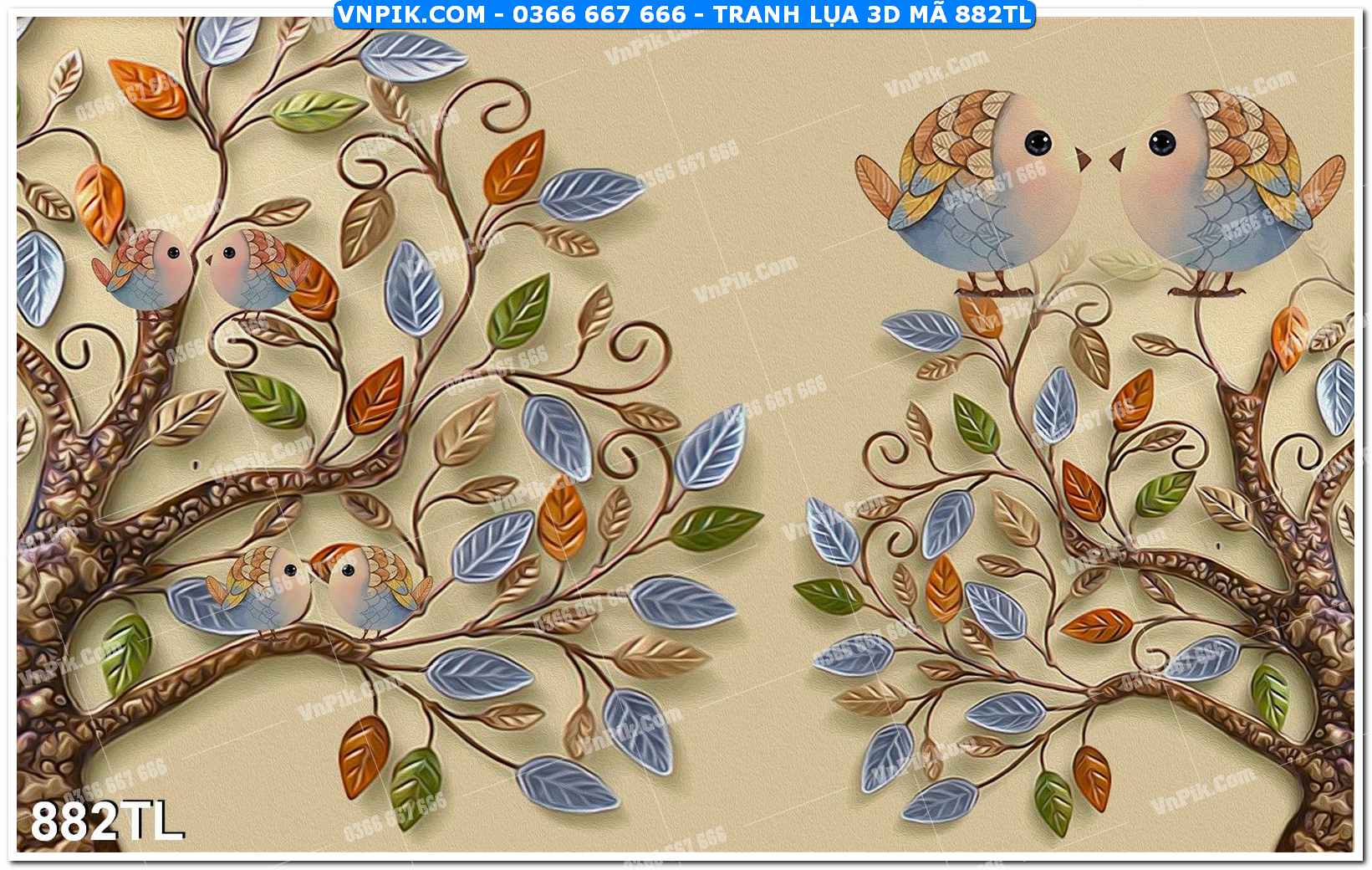 Tranh lụa 3D – Tranh trang trí dán tường 882TL