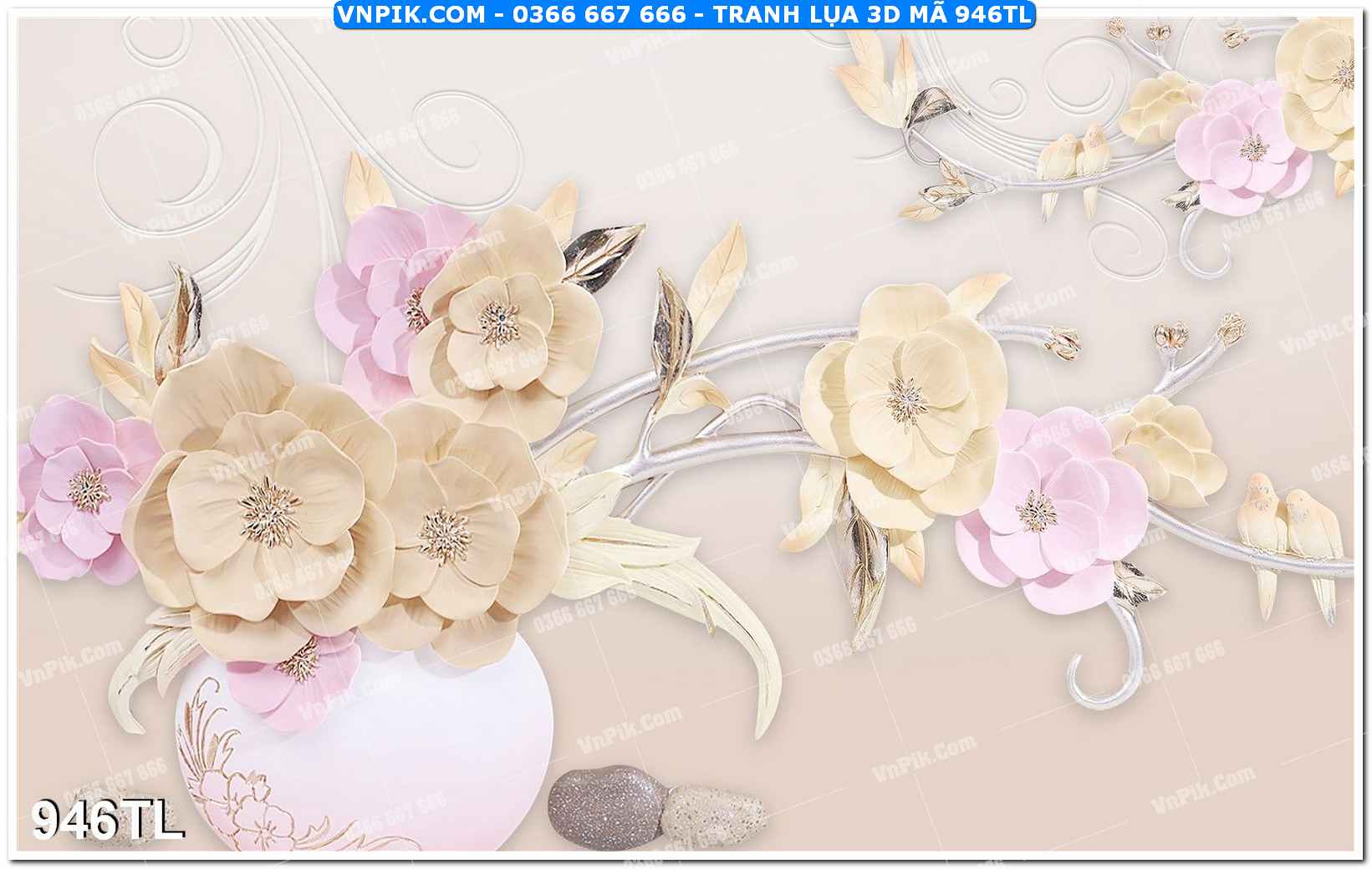 Tranh lụa 3D – Tranh trang trí dán tường 946TL