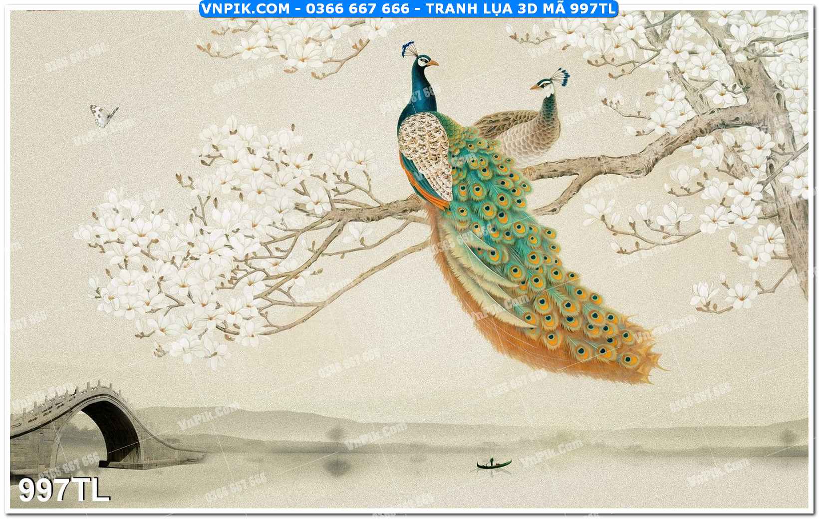 Tranh lụa 3D – Tranh trang trí dán tường 997TL