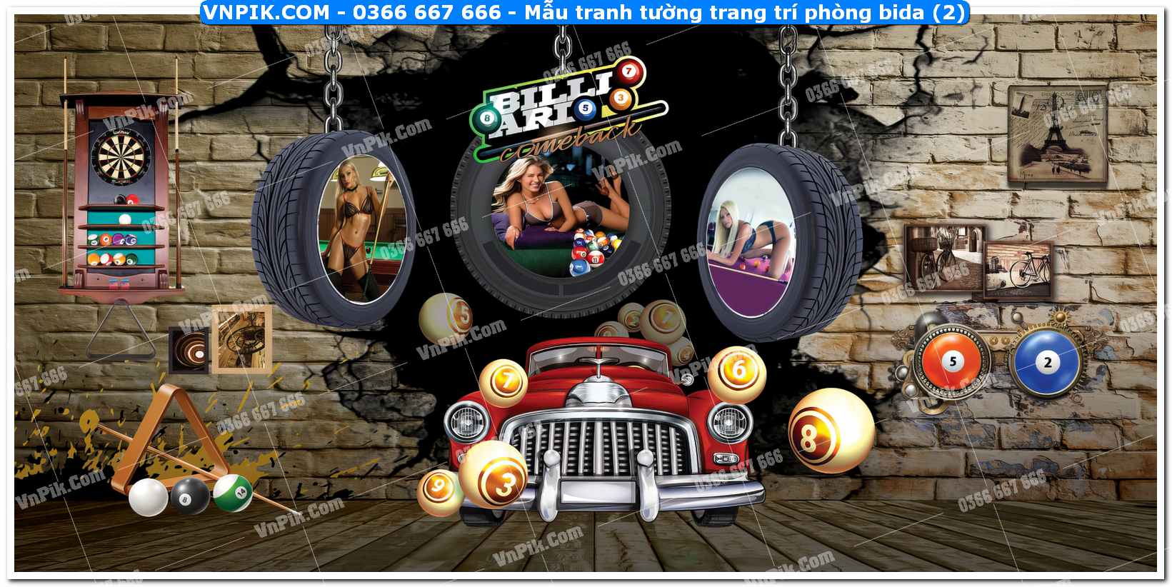 Mẫu tranh tường trang trí phòng bida (2)