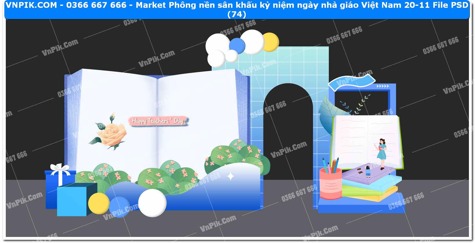 Market Phông nền sân khấu kỷ niệm ngày nhà giáo Việt Nam 20-11 File PSD (74)