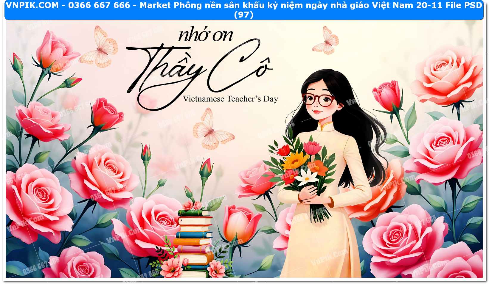 Market Phông nền sân khấu kỷ niệm ngày nhà giáo Việt Nam 20-11 File PSD (97)