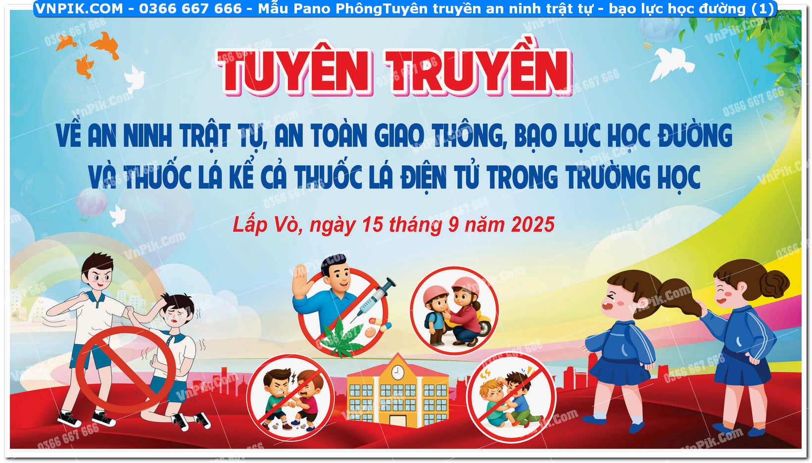 Mẫu Pano PhôngTuyên truyền an ninh trật tự – an toàn giao thông – bạo lực học đường (1)