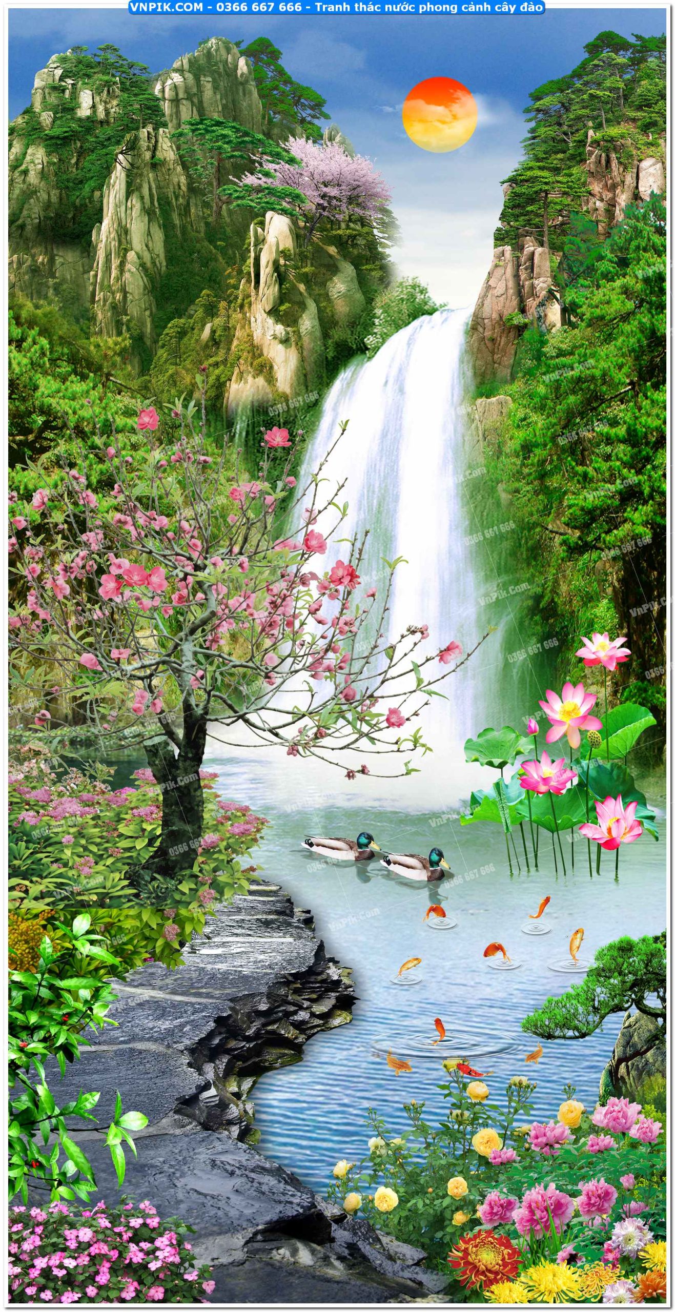 Tranh thác nước phong cảnh cây đào mã file185239