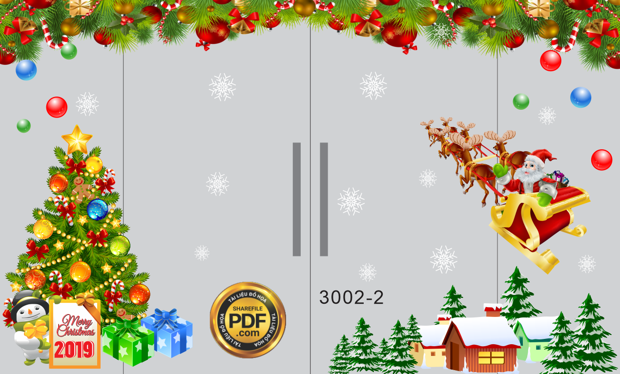 Bộ decal cửa kính noel merry christmas 2019 file corel