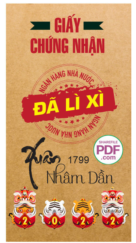 Bao lì xì Giấy chứng nhận Đã lì xì xuân Nhâm Dần file PDF & CDR