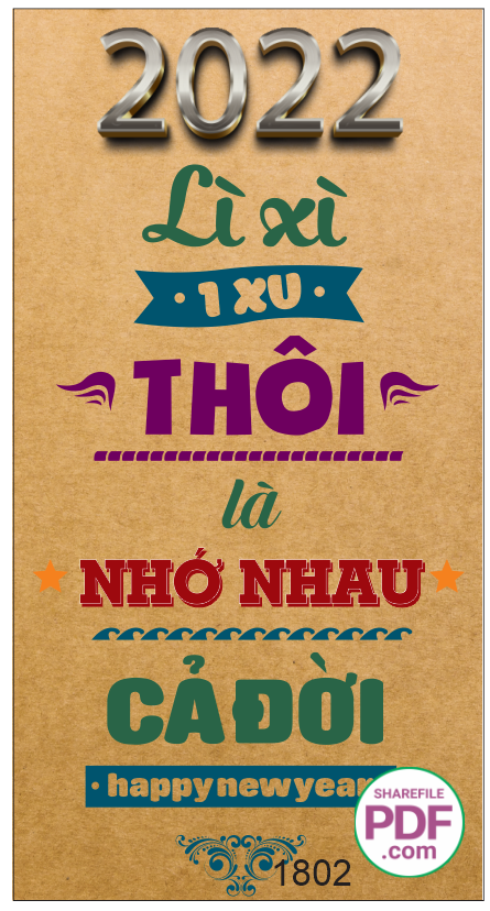 Bao lì xì 2022 Lì xì 1 xu thôi là nhớ nhau cả đời file PDF & CDR
