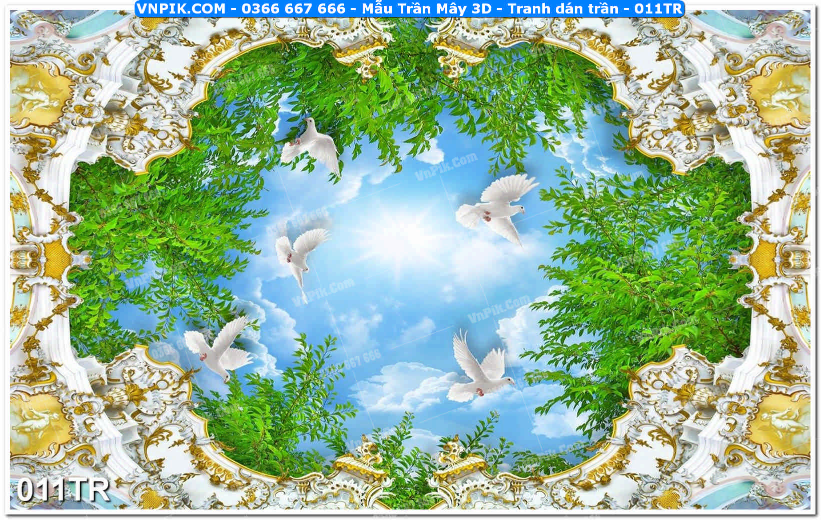 Mẫu Trần Mây 3D – Tranh dán trần 011TR