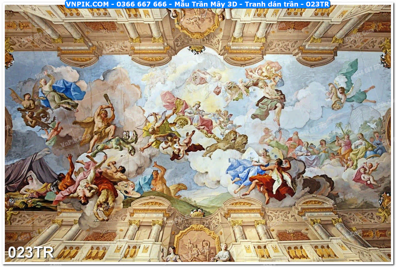 Mẫu Trần Mây 3D – Tranh dán trần 023TR