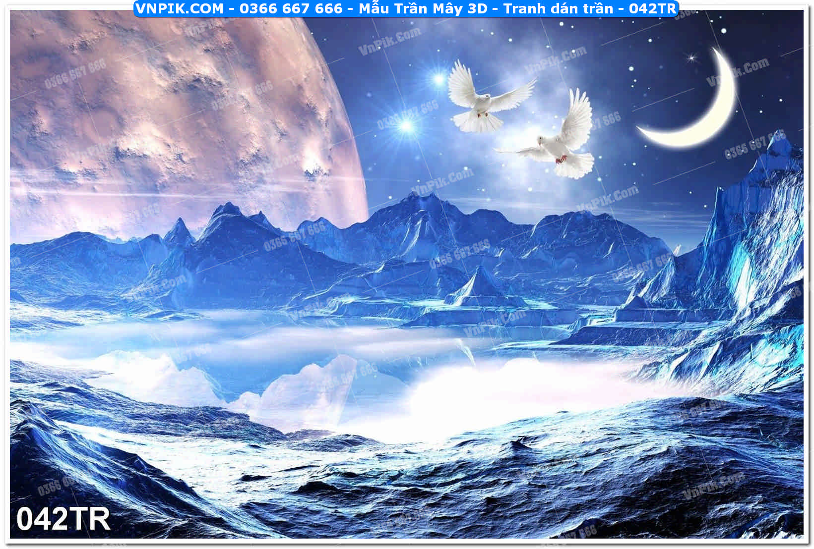 Mẫu Trần Mây 3D – Tranh dán trần 042TR