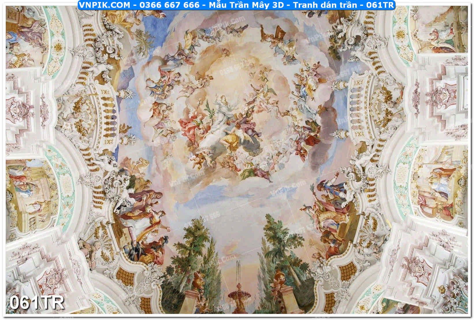Mẫu Trần Mây 3D – Tranh dán trần 061TR