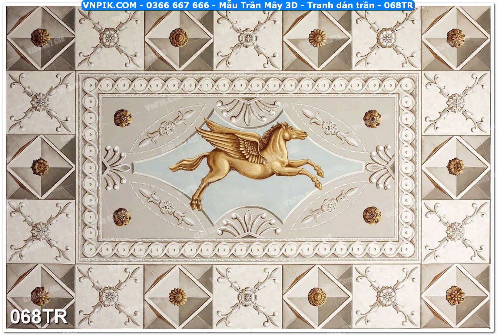 Mẫu Trần Mây 3D – Tranh dán trần 068TR