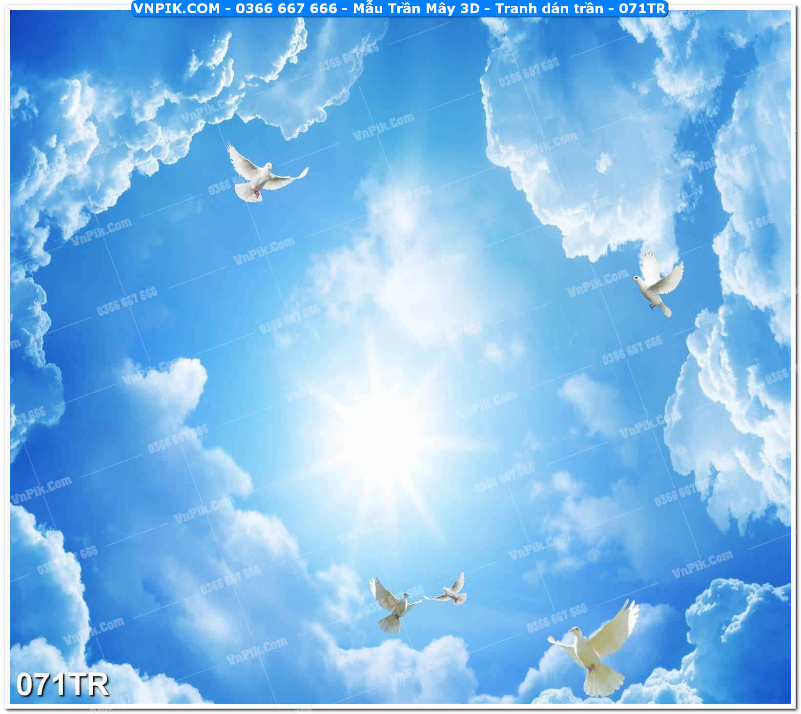 Mẫu Trần Mây 3D – Tranh dán trần 071TR