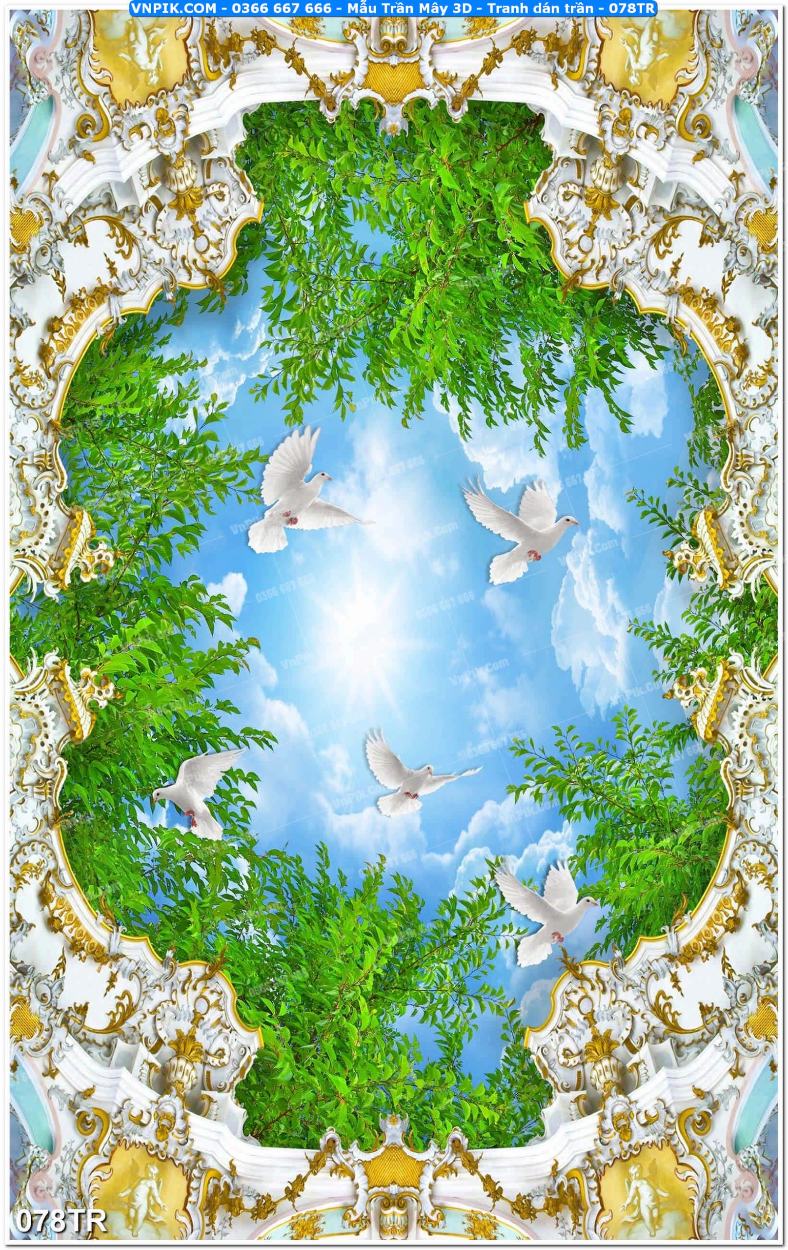 Mẫu Trần Mây 3D – Tranh dán trần 078TR