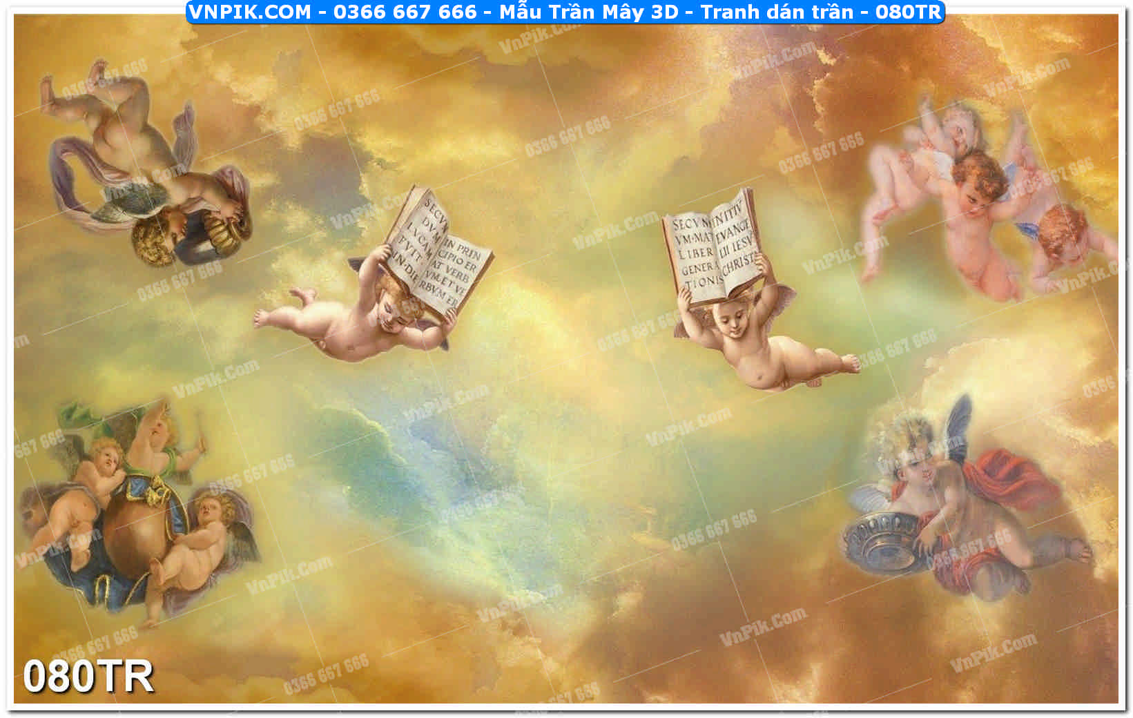 Mẫu Trần Mây 3D – Tranh dán trần 080TR