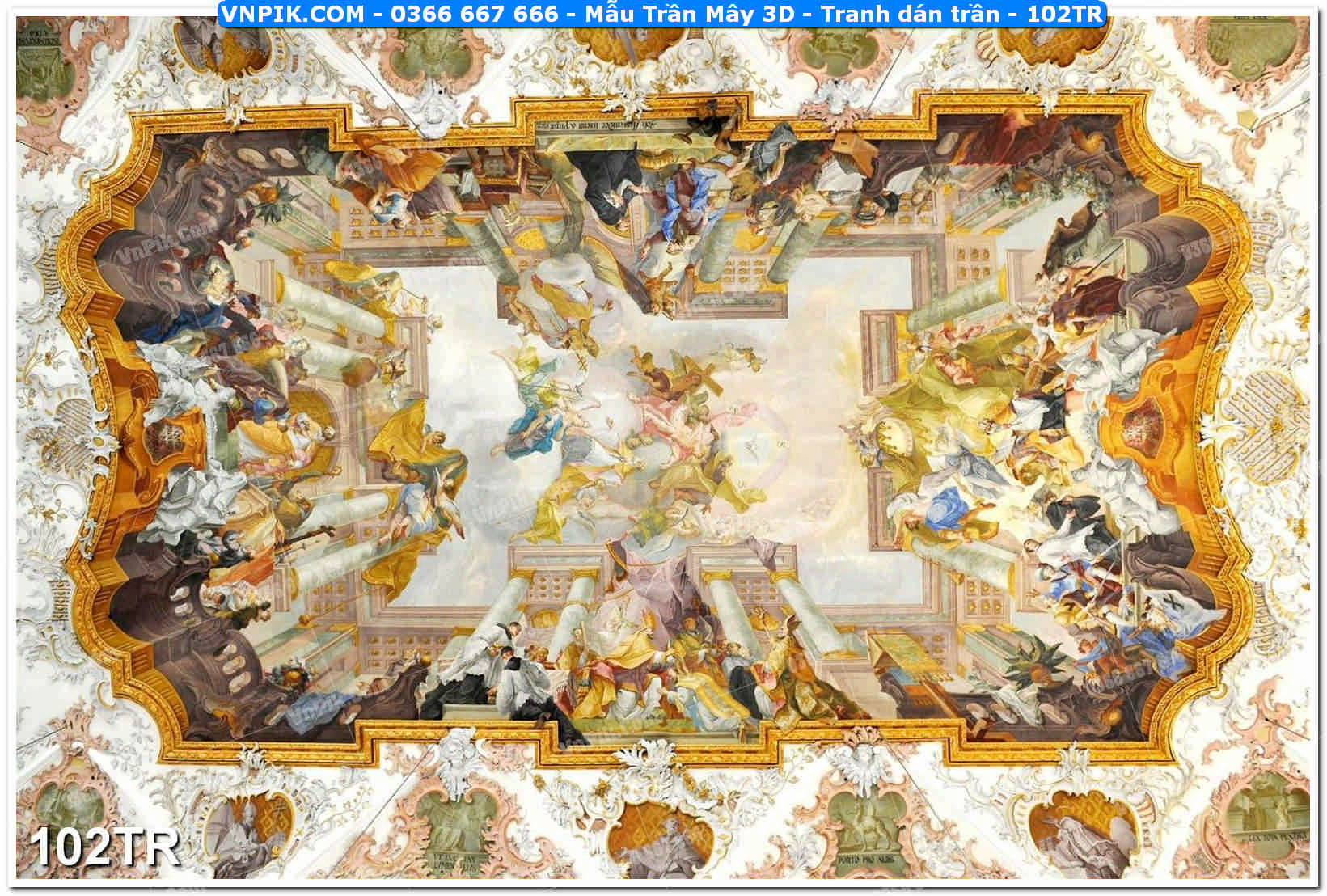 Mẫu Trần Mây 3D – Tranh dán trần 102TR