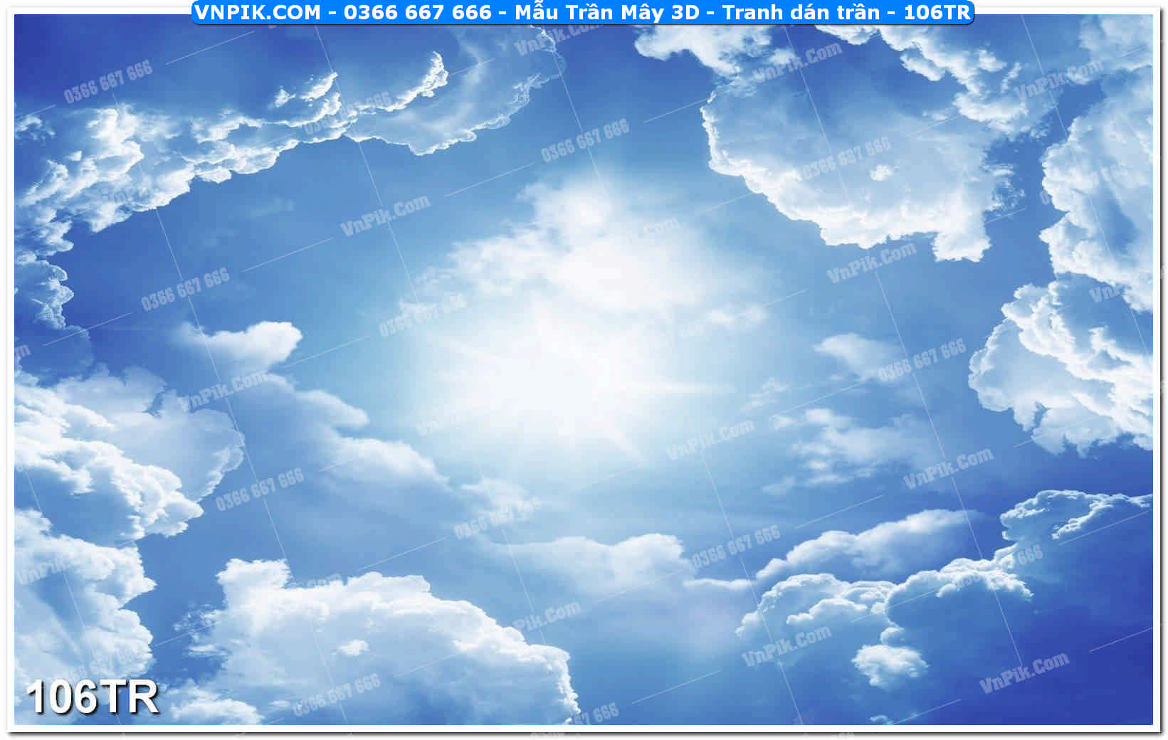 Mẫu Trần Mây 3D – Tranh dán trần 106TR