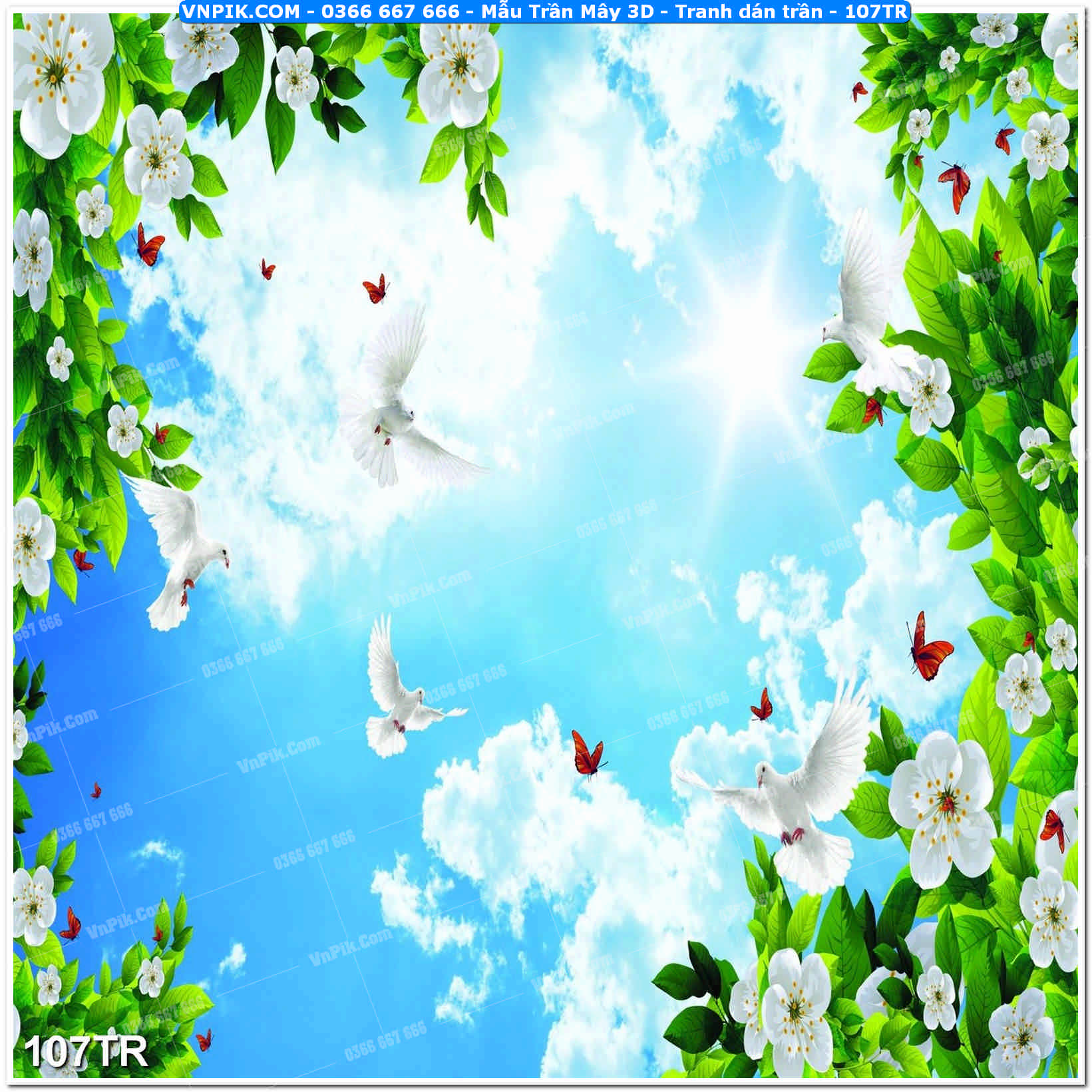 Mẫu Trần Mây 3D – Tranh dán trần 107TR