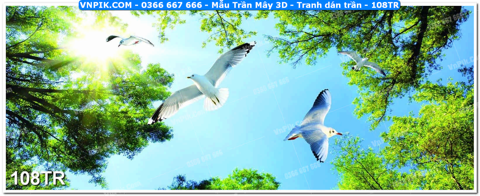 Mẫu Trần Mây 3D – Tranh dán trần 108TR