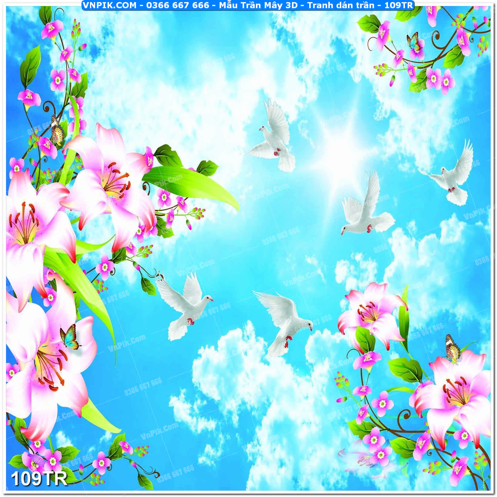 Mẫu Trần Mây 3D – Tranh dán trần 109TR