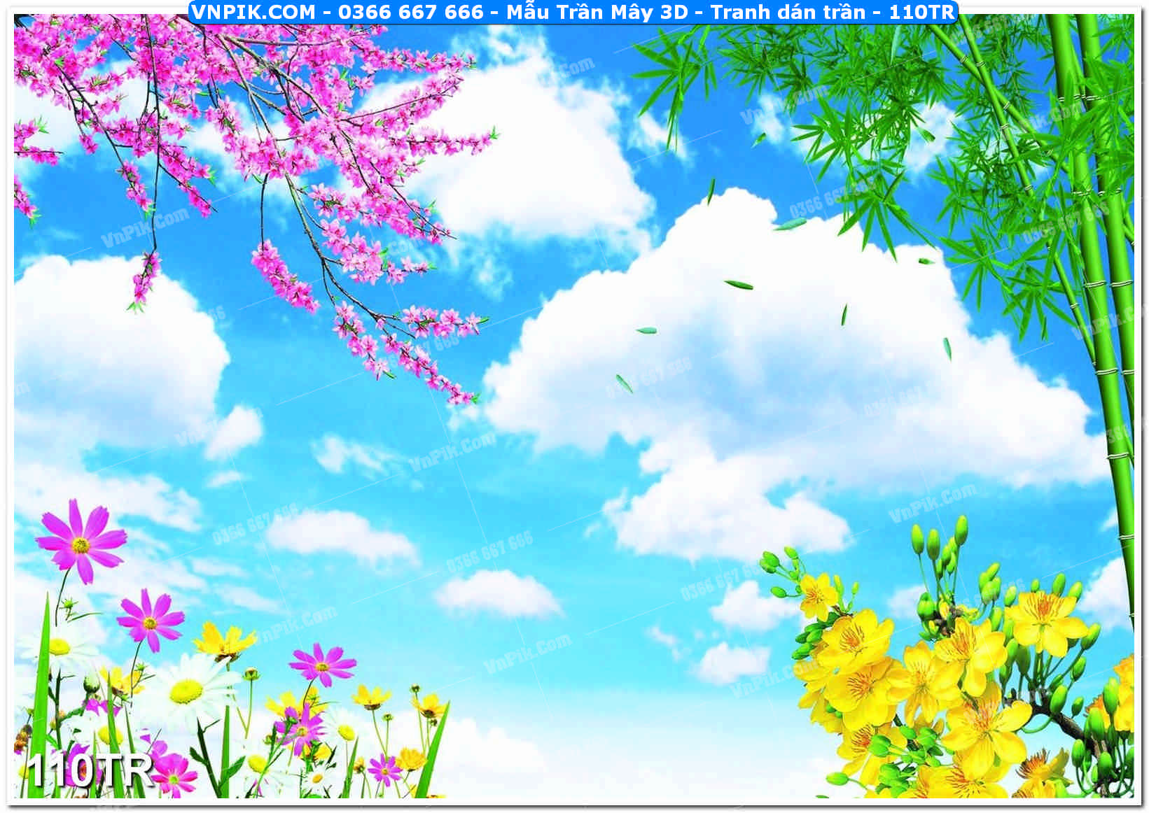 Mẫu Trần Mây 3D – Tranh dán trần 110TR