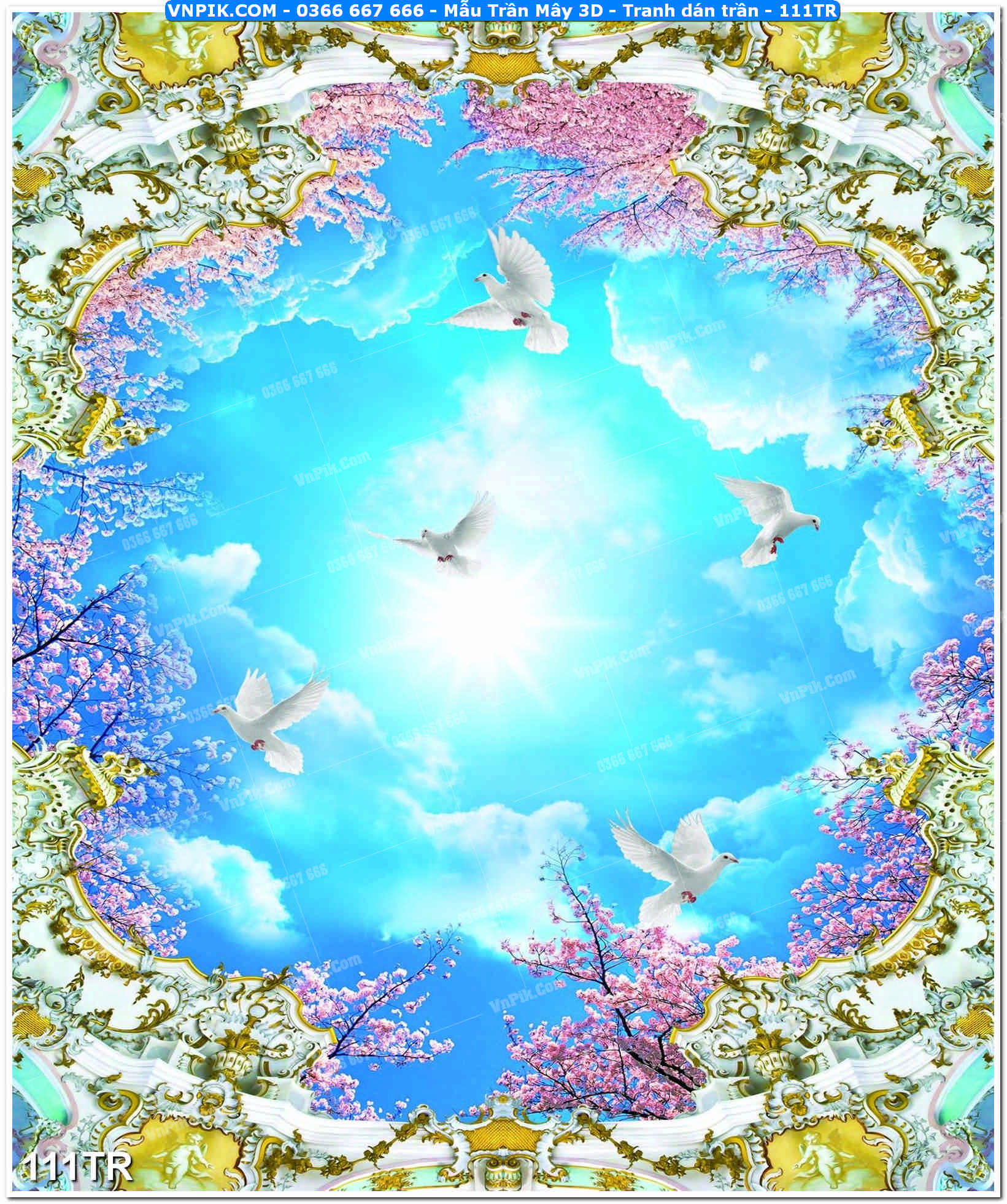 Mẫu Trần Mây 3D – Tranh dán trần 111TR