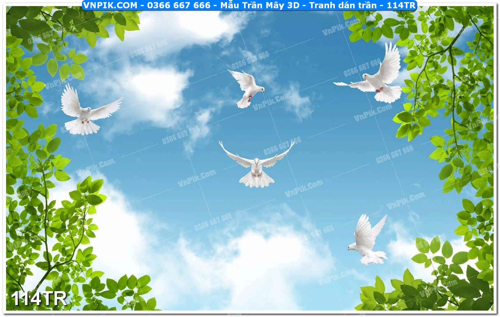 Mẫu Trần Mây 3D – Tranh dán trần 114TR