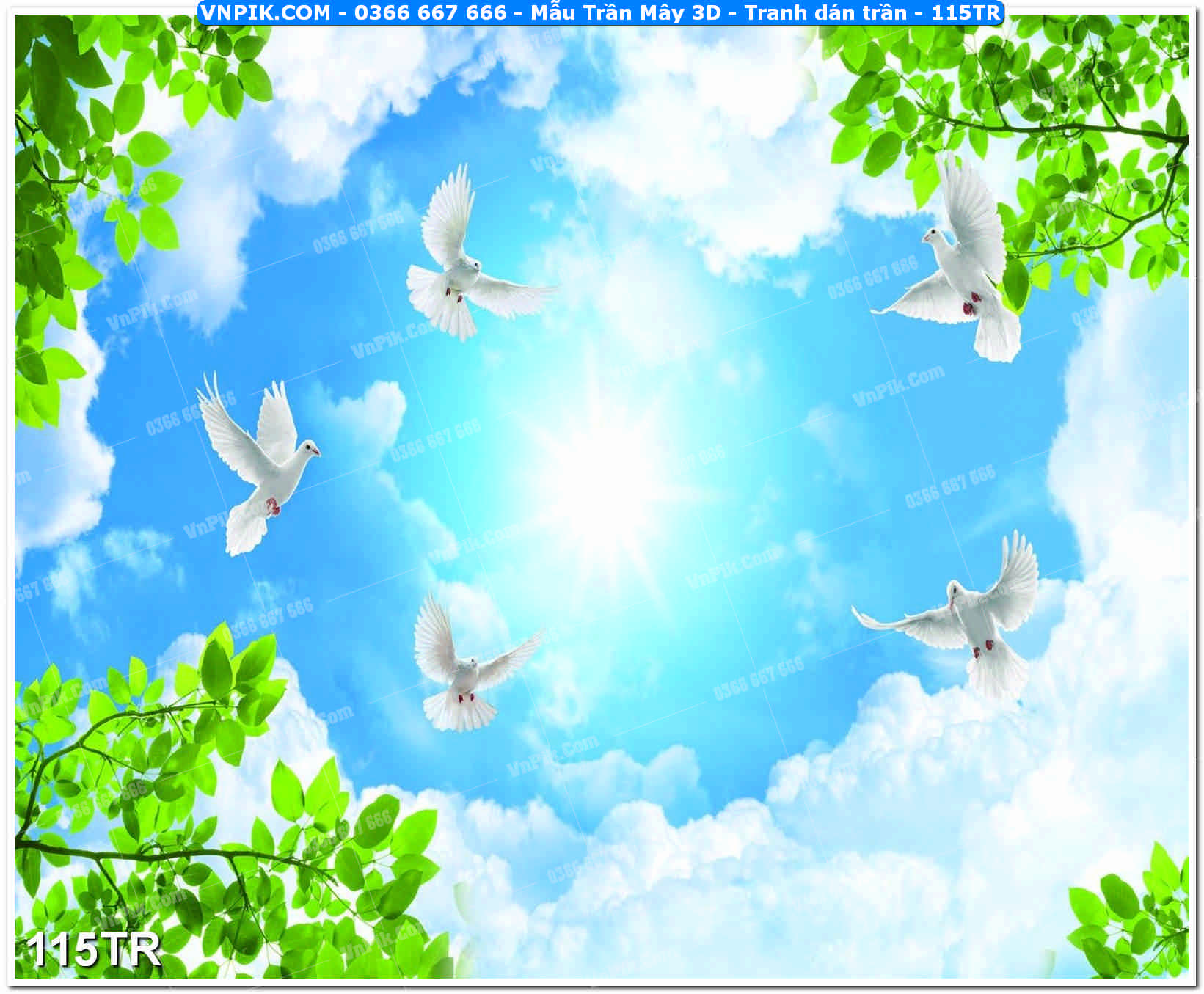 Mẫu Trần Mây 3D – Tranh dán trần 115TR