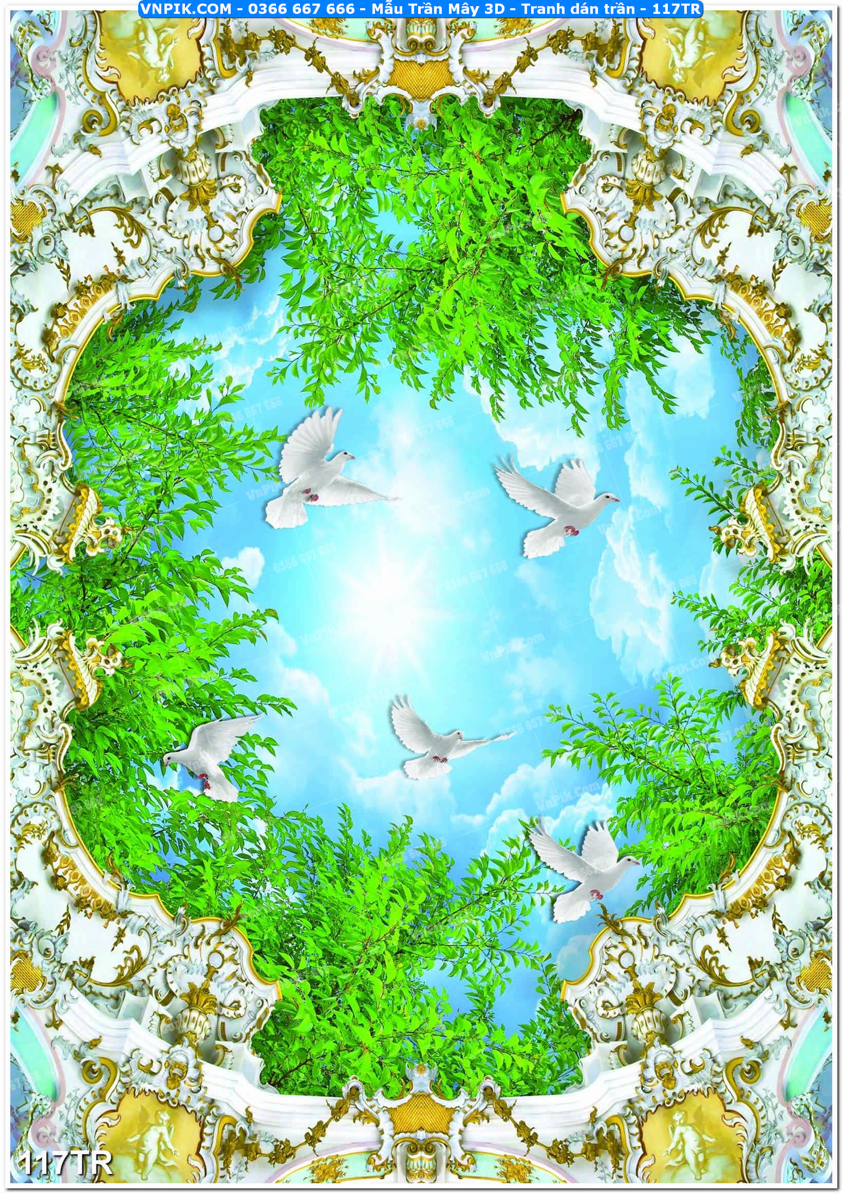 Mẫu Trần Mây 3D – Tranh dán trần 117TR
