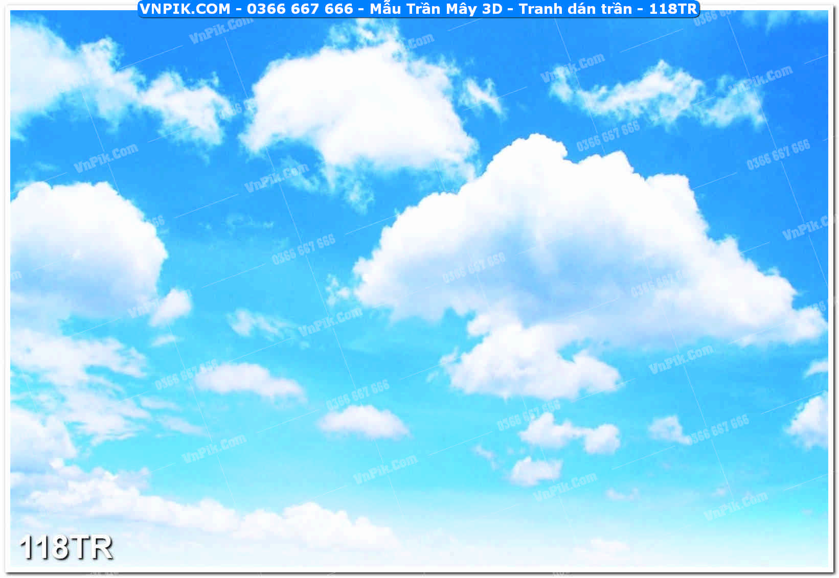 Mẫu Trần Mây 3D – Tranh dán trần 118TR
