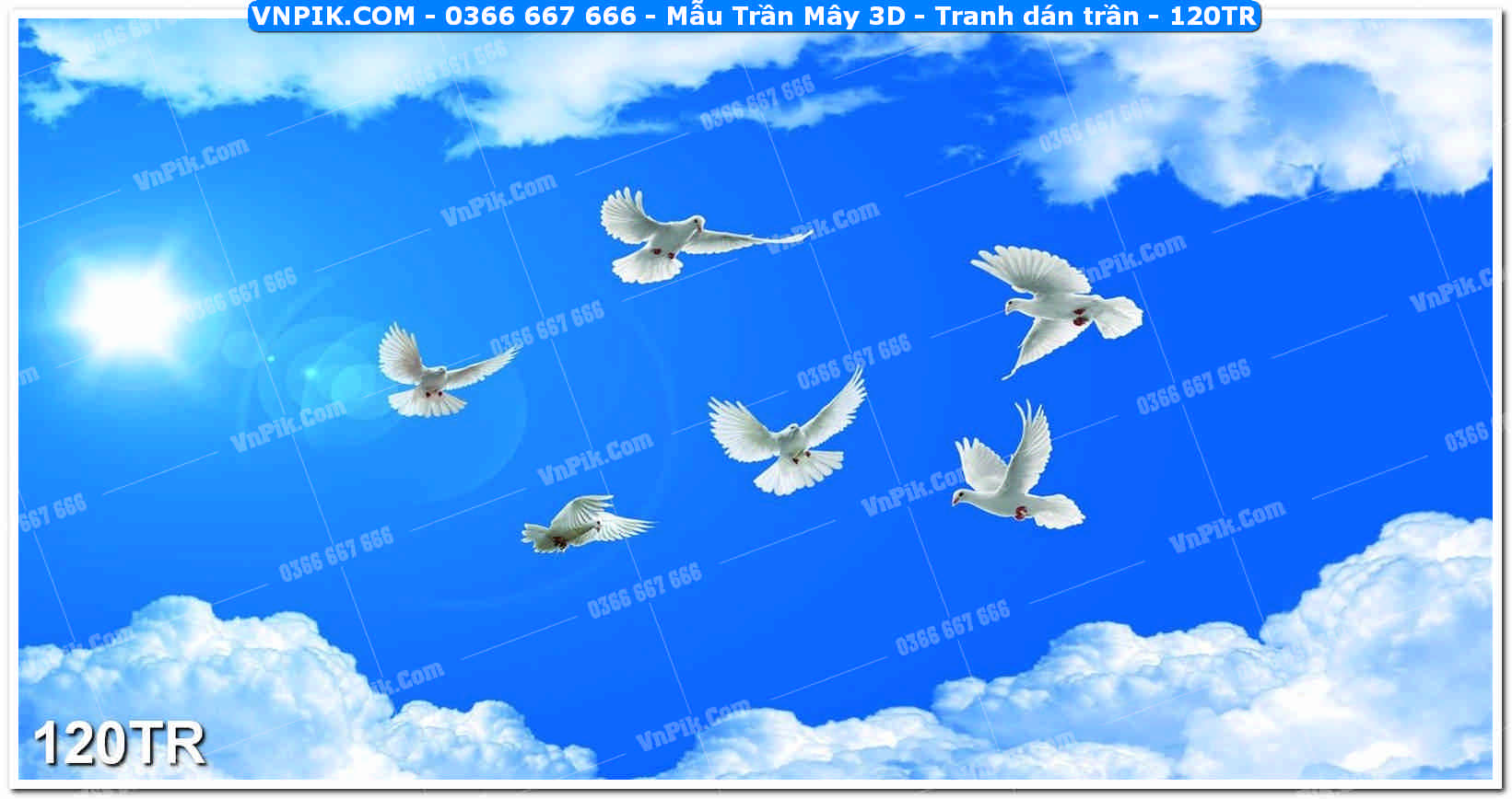 Mẫu Trần Mây 3D – Tranh dán trần 120TR