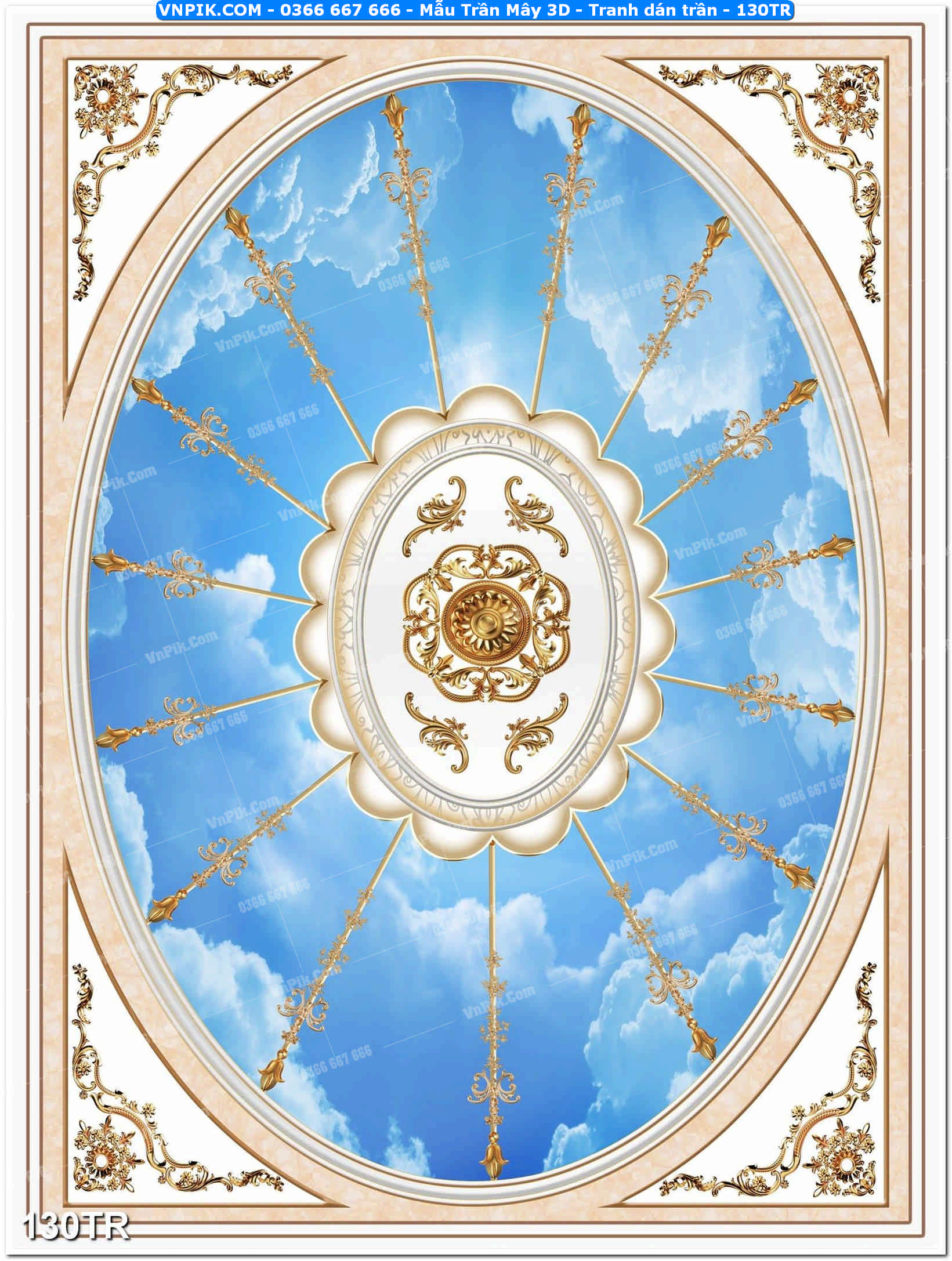Mẫu Trần Mây 3D – Tranh dán trần 130TR
