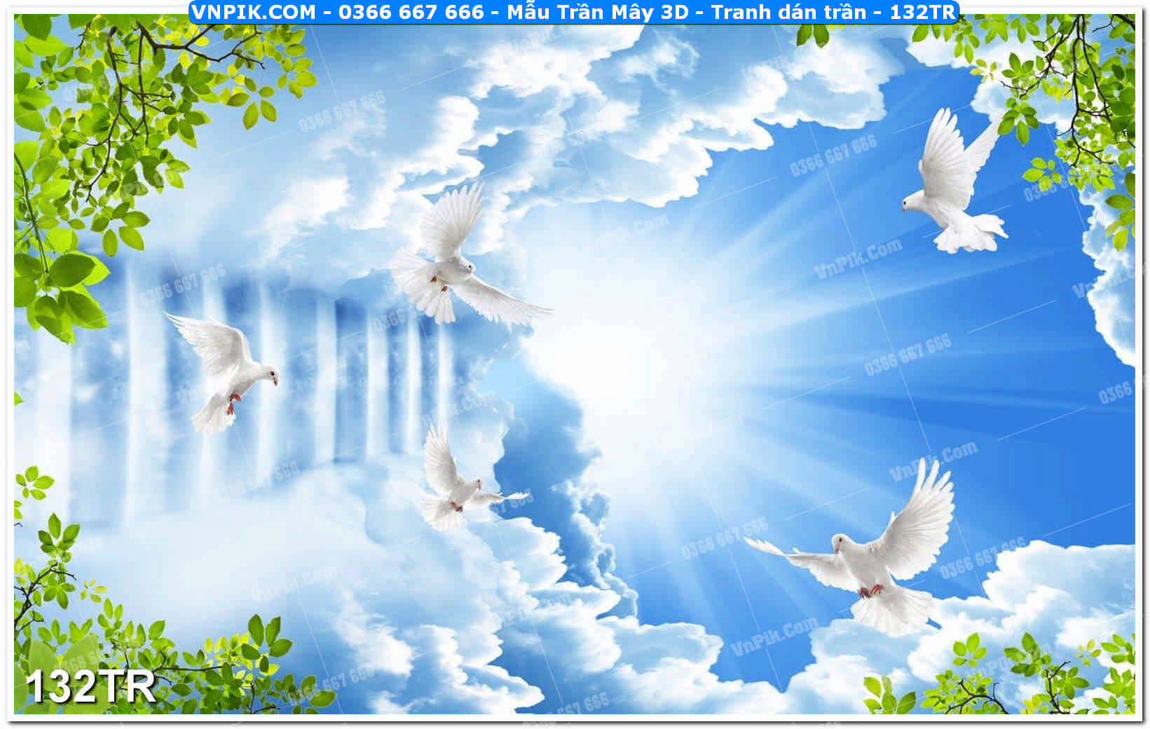 Mẫu Trần Mây 3D – Tranh dán trần 132TR