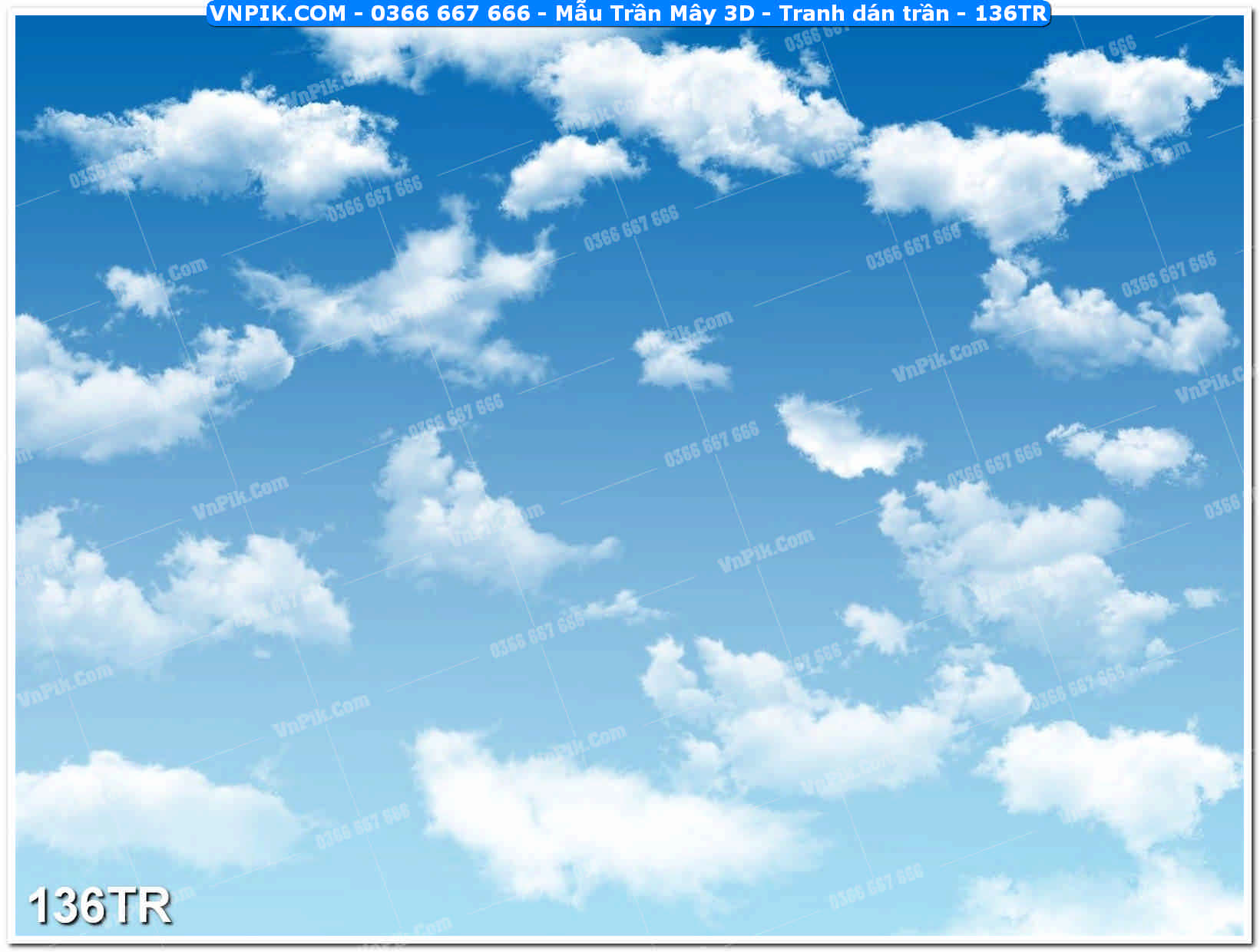 Mẫu Trần Mây 3D – Tranh dán trần 136TR