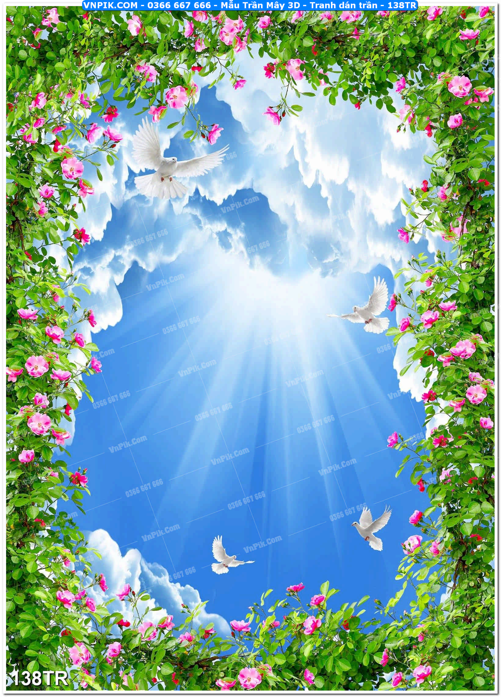 Mẫu Trần Mây 3D – Tranh dán trần 138TR