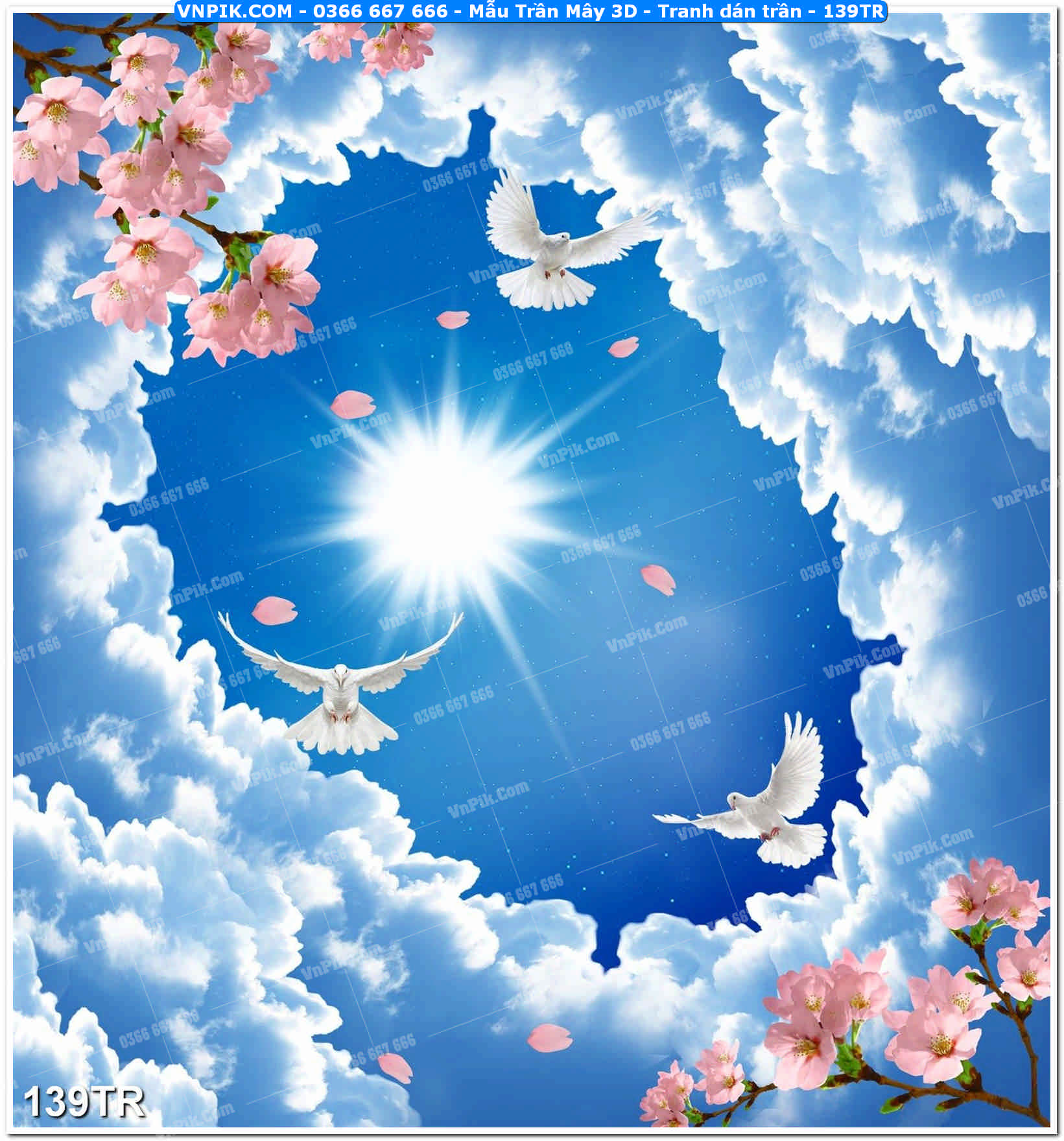 Mẫu Trần Mây 3D – Tranh dán trần 139TR