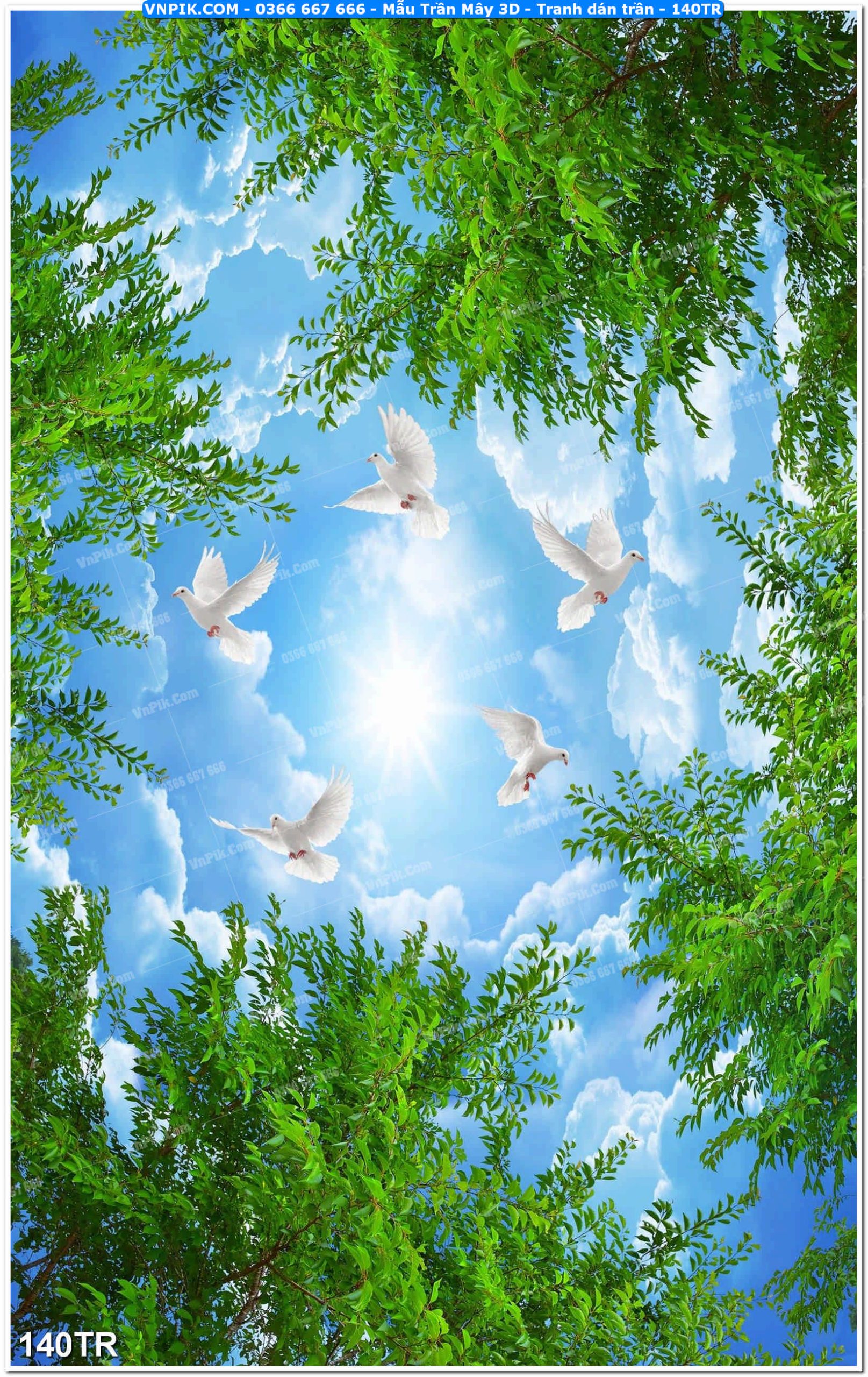 Mẫu Trần Mây 3D – Tranh dán trần 140TR