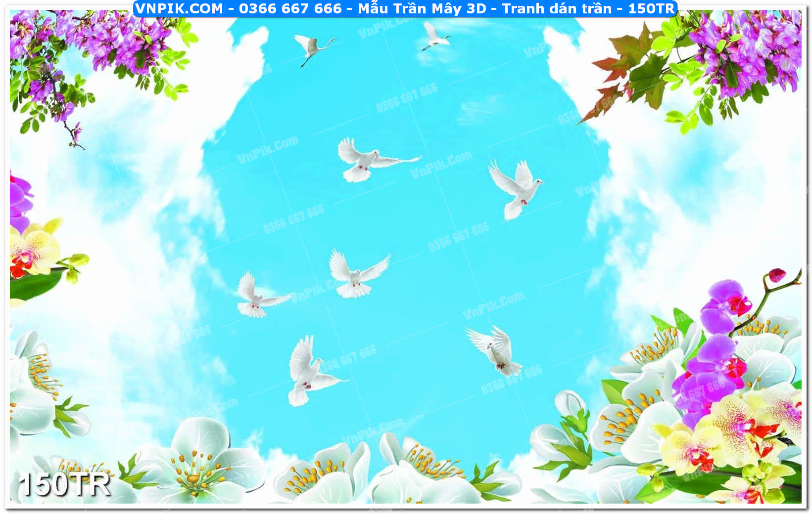 Mẫu Trần Mây 3D – Tranh dán trần 150TR