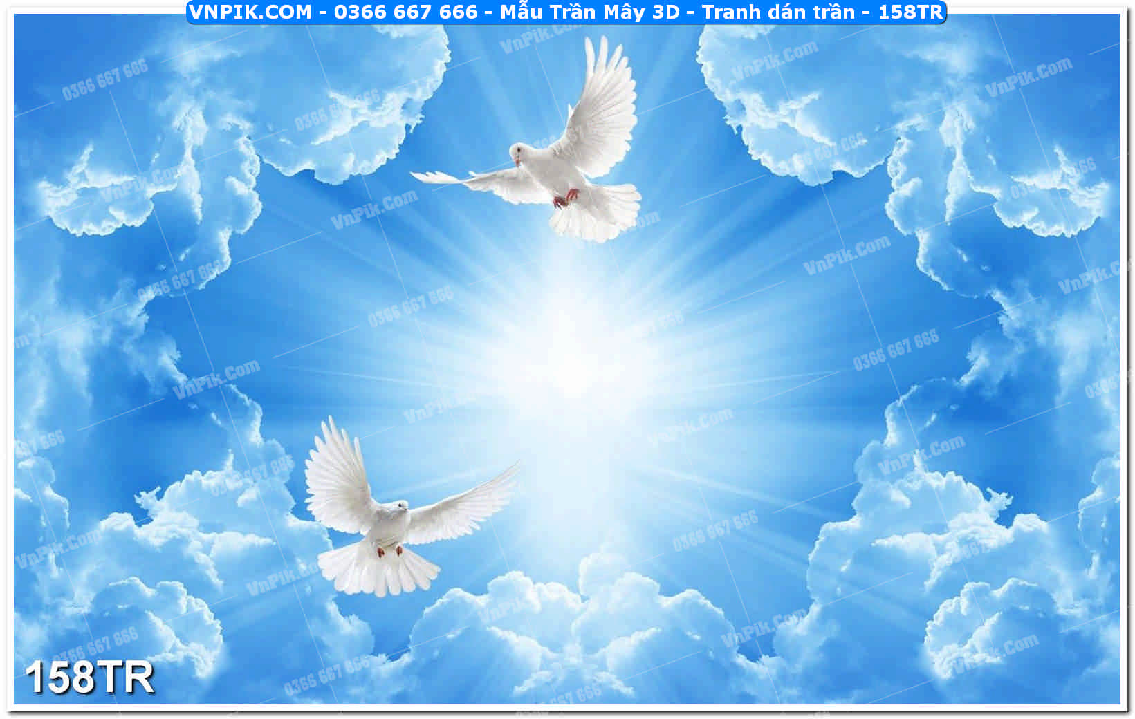 Mẫu Trần Mây 3D – Tranh dán trần 158TR