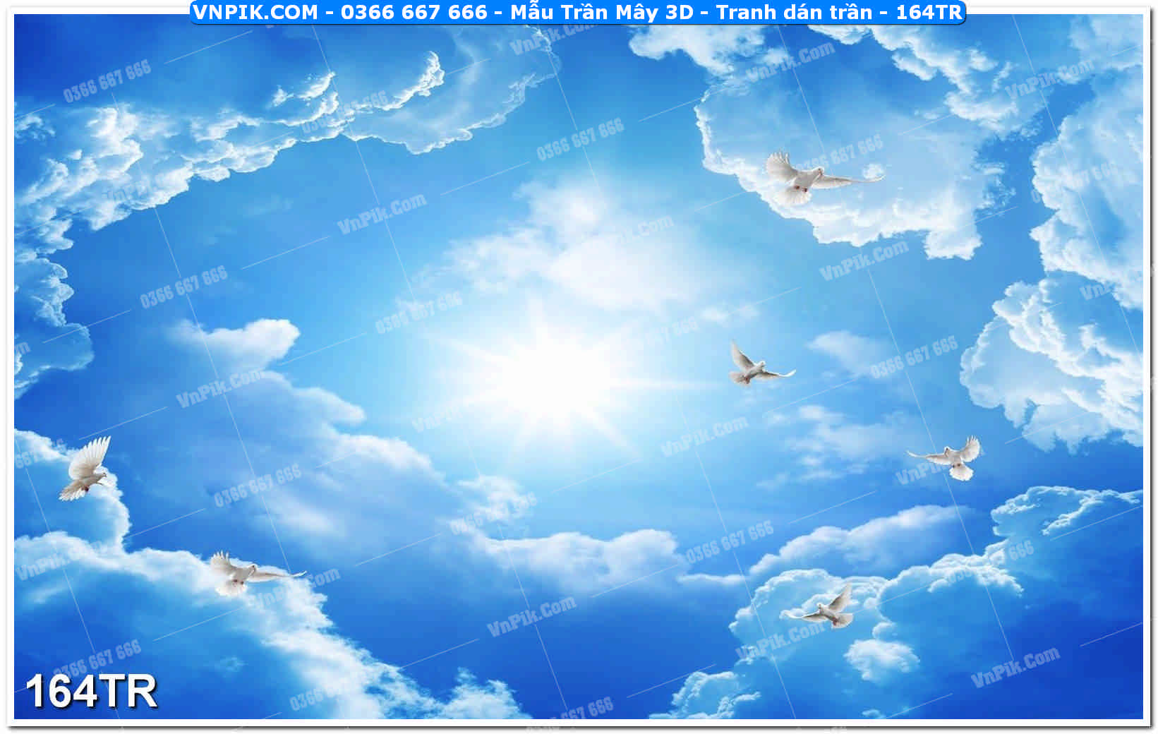 Mẫu Trần Mây 3D – Tranh dán trần 164TR