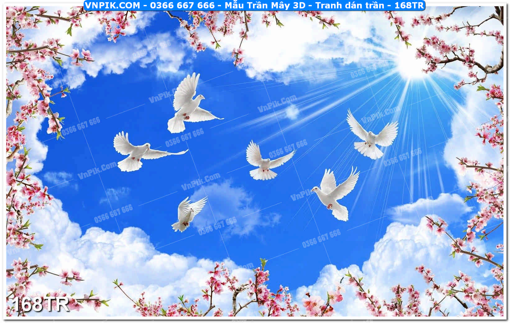 Mẫu Trần Mây 3D – Tranh dán trần 168TR