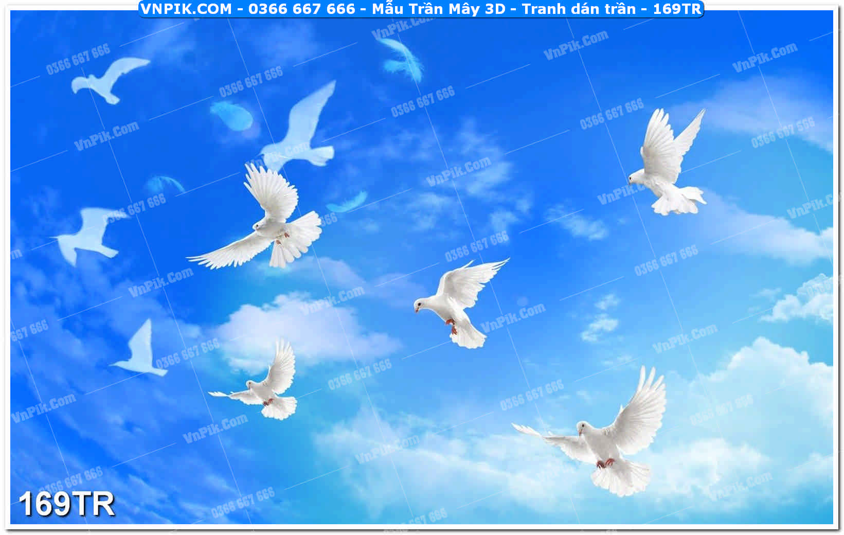 Mẫu Trần Mây 3D – Tranh dán trần 169TR