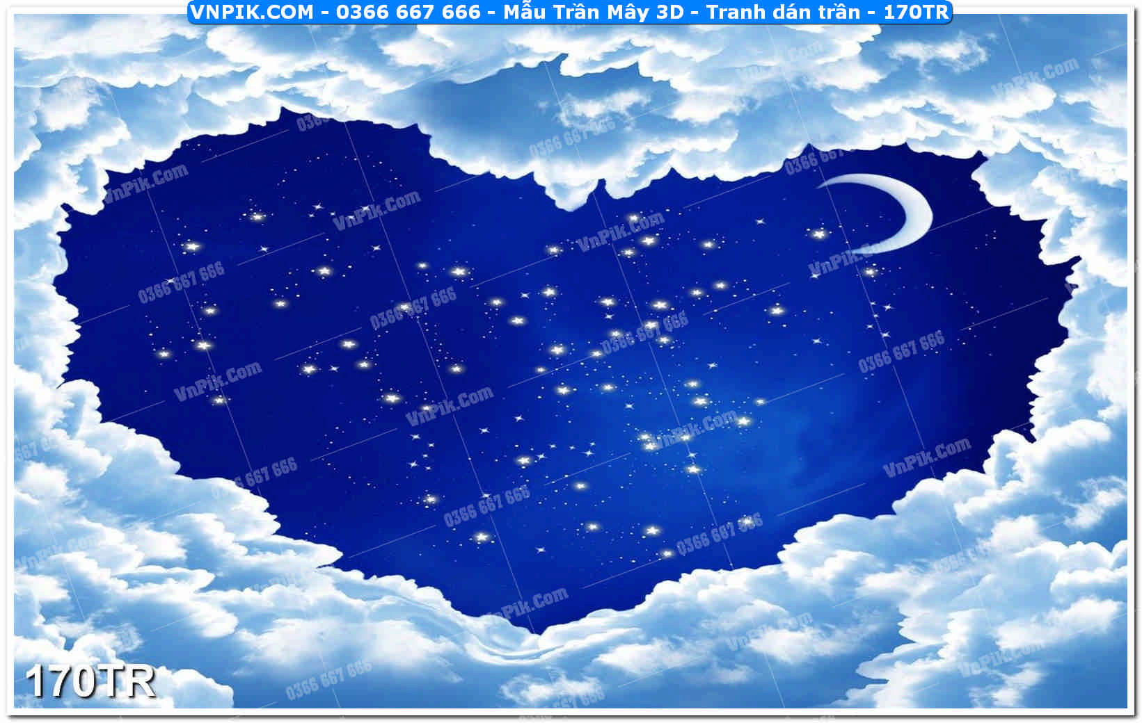 Mẫu Trần Mây 3D – Tranh dán trần 170TR