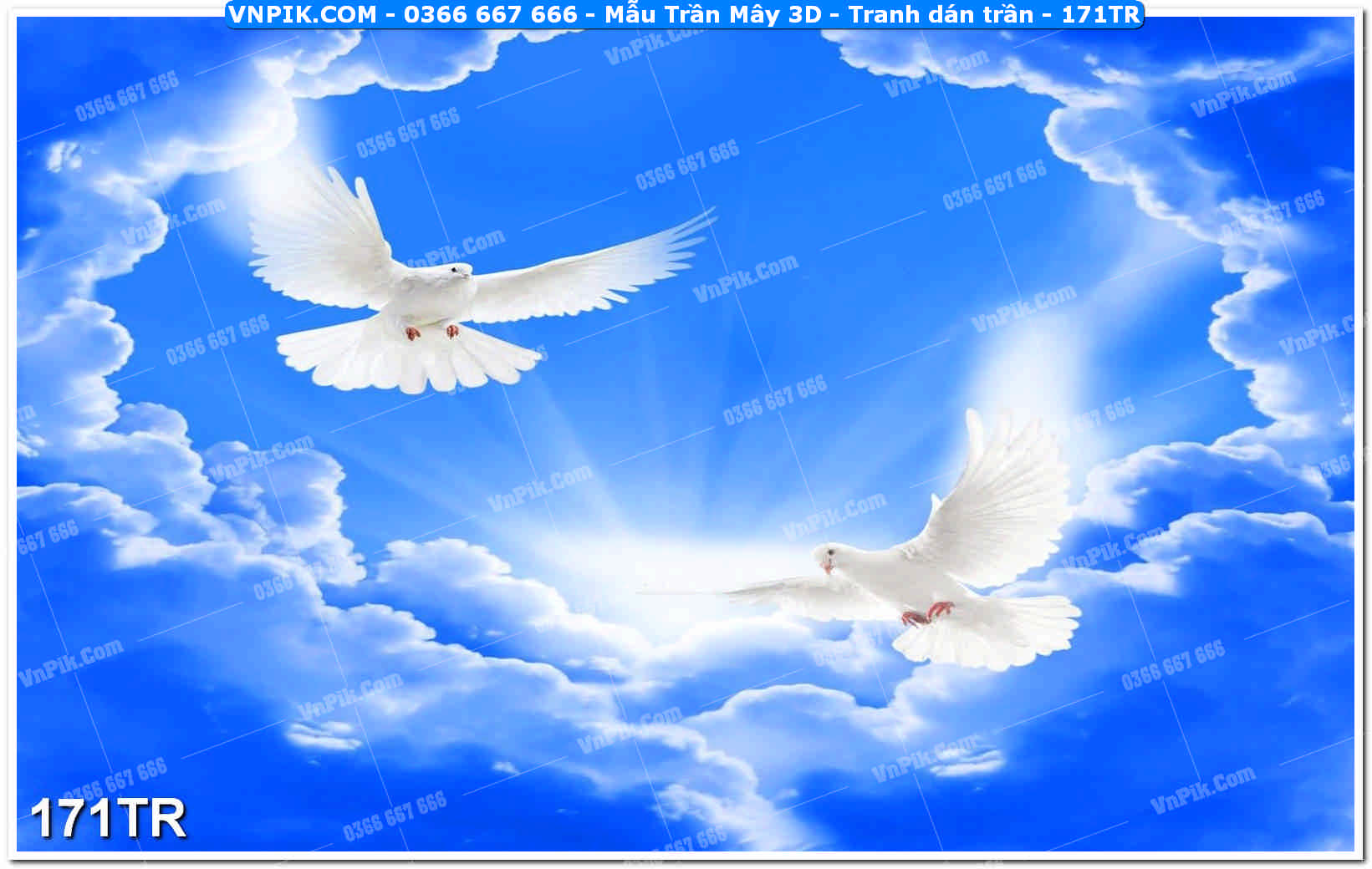 Mẫu Trần Mây 3D – Tranh dán trần 171TR
