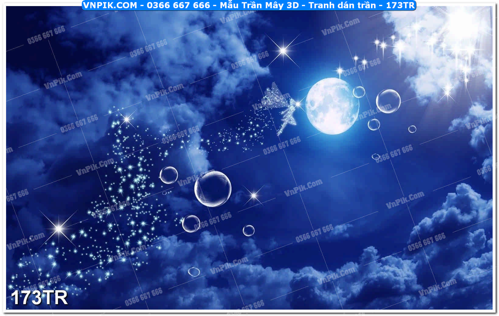 Mẫu Trần Mây 3D – Tranh dán trần 173TR