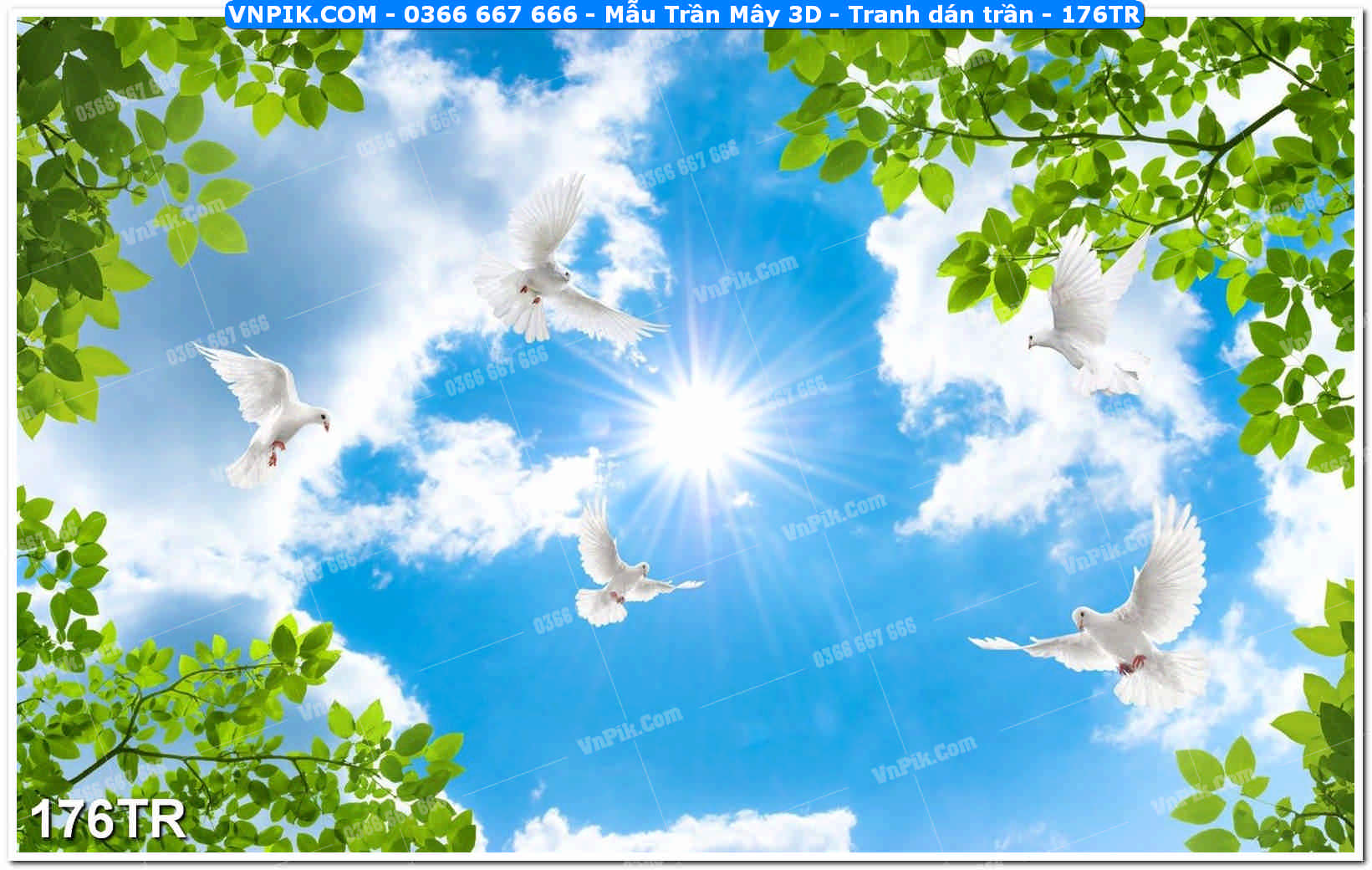 Mẫu Trần Mây 3D – Tranh dán trần 176TR