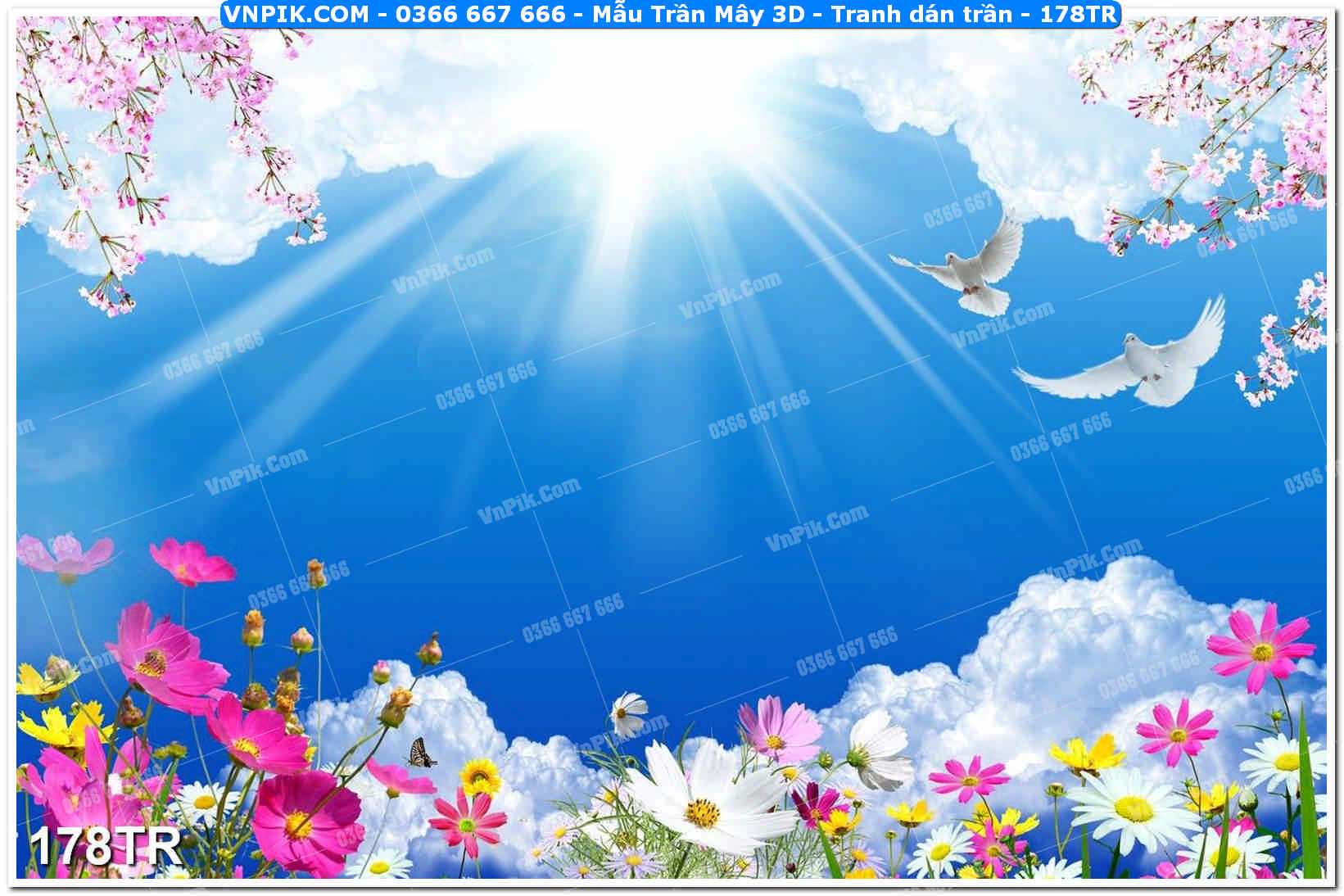Mẫu Trần Mây 3D – Tranh dán trần 178TR