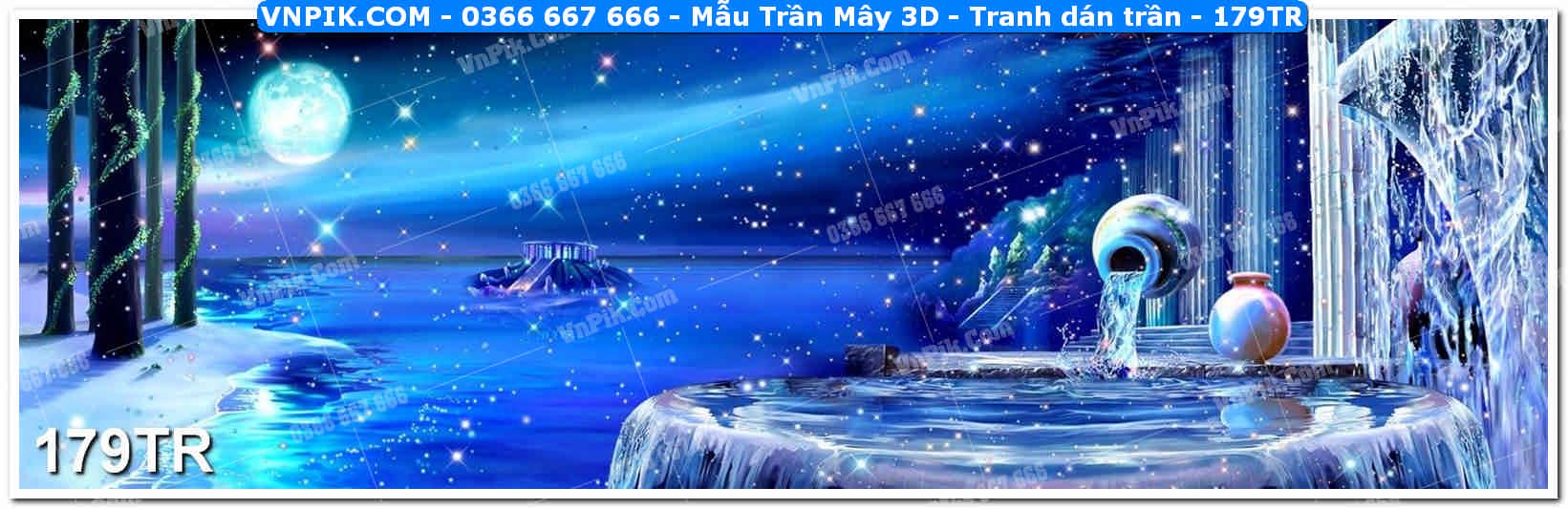Mẫu Trần Mây 3D – Tranh dán trần 179TR